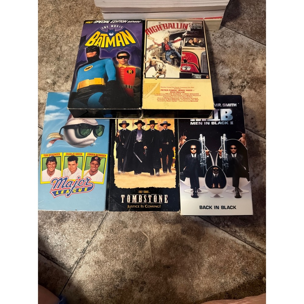 VHS Movie Lot 5 Tapes Batman Tombstone Men In Black II Major League High-Ballin